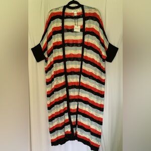 ReVamped Cardigan Long Open Front Oversized Striped Multicolored Medium